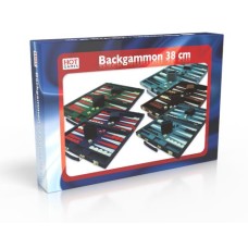 Backgammon 38 cm blauw m.rode bies.