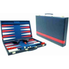 Backgammon-koffer blauw vinyl 46x30 cm.