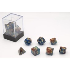 Dobbelstenen Stardust Blauw/Amber 7set